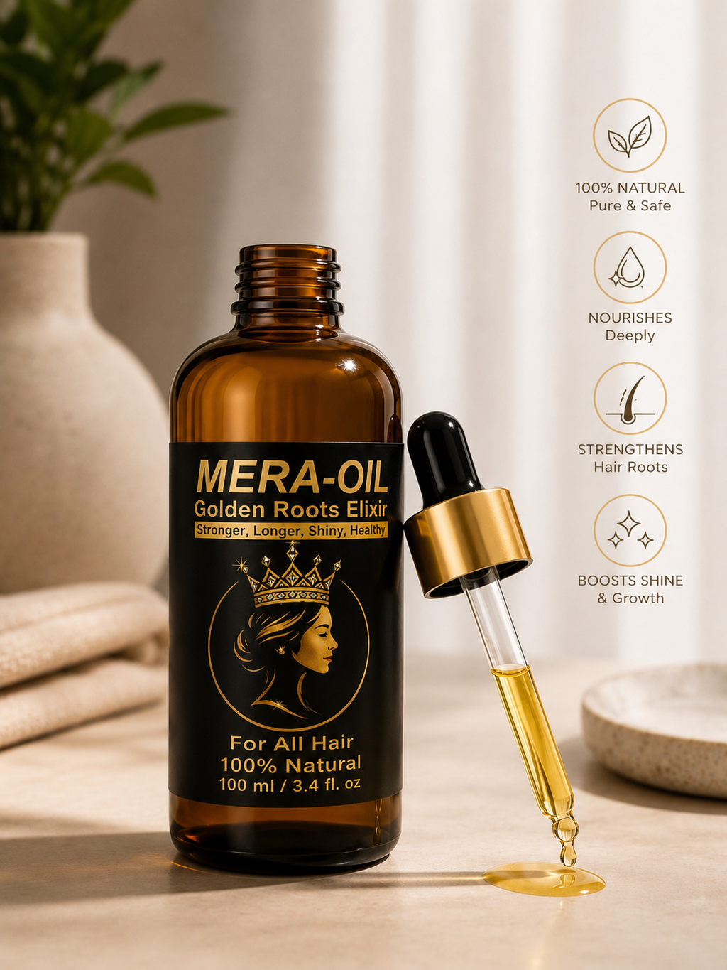 Mera-Oil Golden Roots Elixir - bottle with dropper